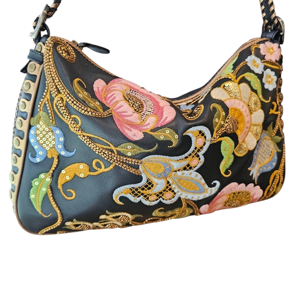 Isabella Fiore Handbags - Isabella Fiore Artistic Black and Pink Shoulder Bag
